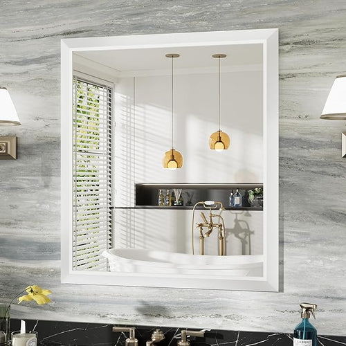 36x32 Inch White Bathroom Mirror by Briivuemodernmirrors