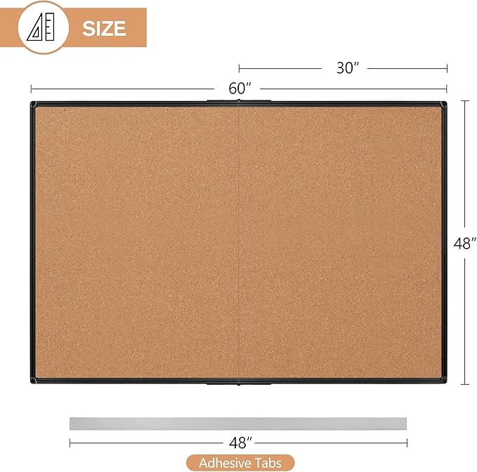 Extra Large Cork Bulletin Board 60" X 48", Foldable Notice Pin Board - Image 3