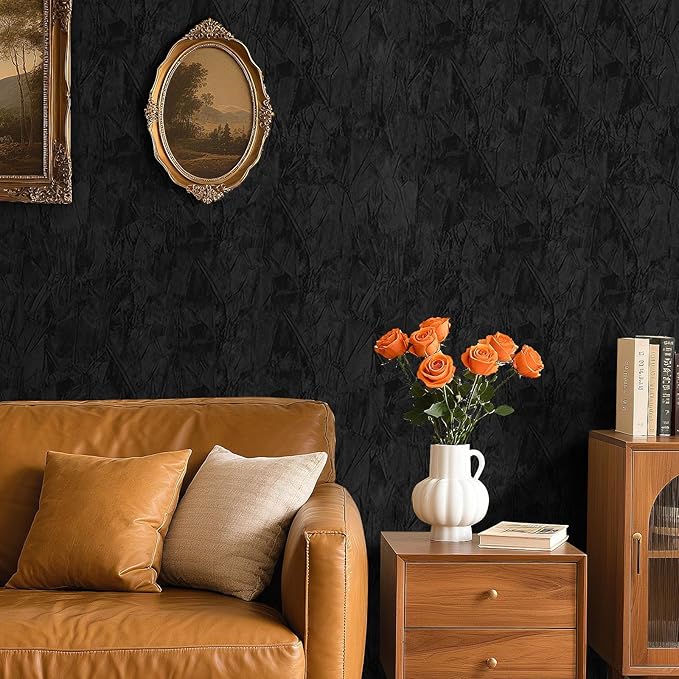 17.7"x317" Black Velvet Wallpaper Peel and Stick Velvet Fabric Wallpaper Soft - Image 3