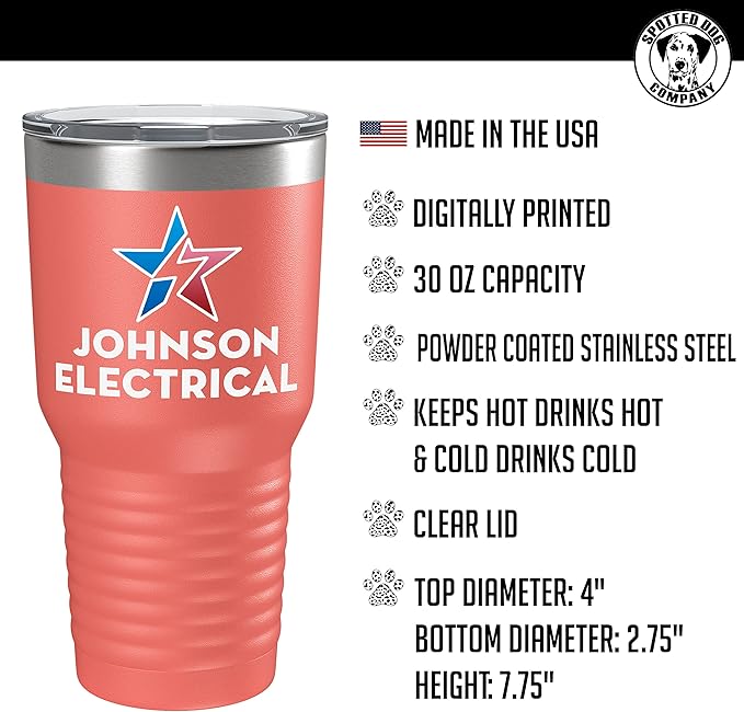 Personalized 30oz (17 Colors) Printed Insulated Stainless Steel Powder Coated Tumbler with Lid - Custom Bulk Promotional Items with your Logo - Bulk Company Small Business Party Favors (Coral)