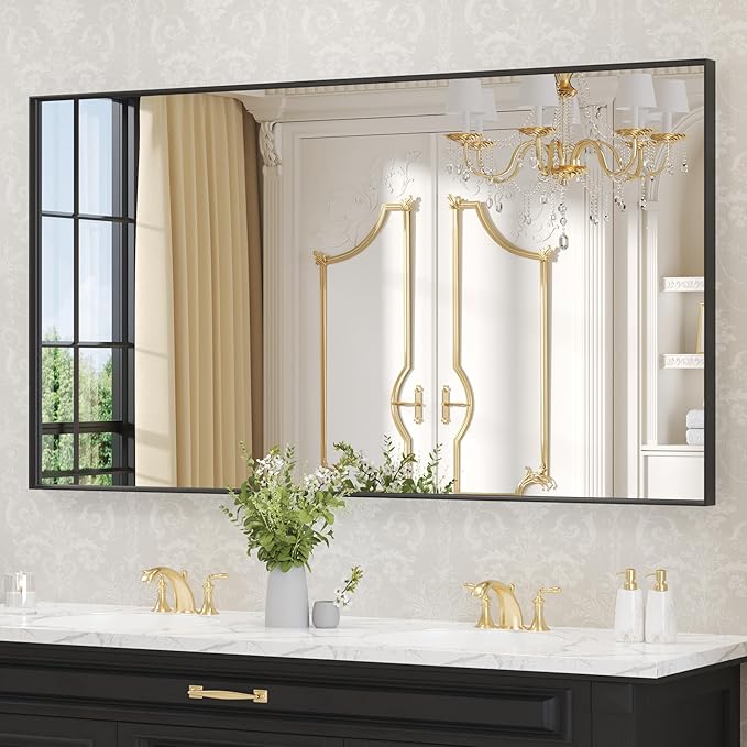 LOAAO Black Bathroom Mirror 55"X30" - Image 3