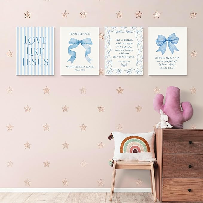 LARTSFRO Coquette Blue Bow Jesus Canvas Wall Art Decor Posters Prints, Light - Image 3