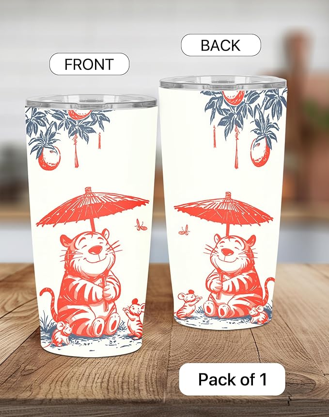 Tiger Tumbler with Lid and Straw for Women Leakproof Travel Coffee Mug Double Wall Insulated Cups 20OZ Gifts for Office Kitchen Outdoor