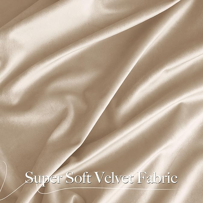 NICETOWN Beige Velvet Curtains 102 inches Long 52 inch Wide 2 Panels, Luxury - Image 3