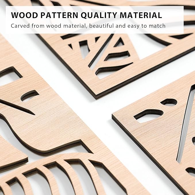 VIYYIEA Boho Solid Wood Carved Wall Art Set of 3, Geometric Minimalist Wooden - Image 3