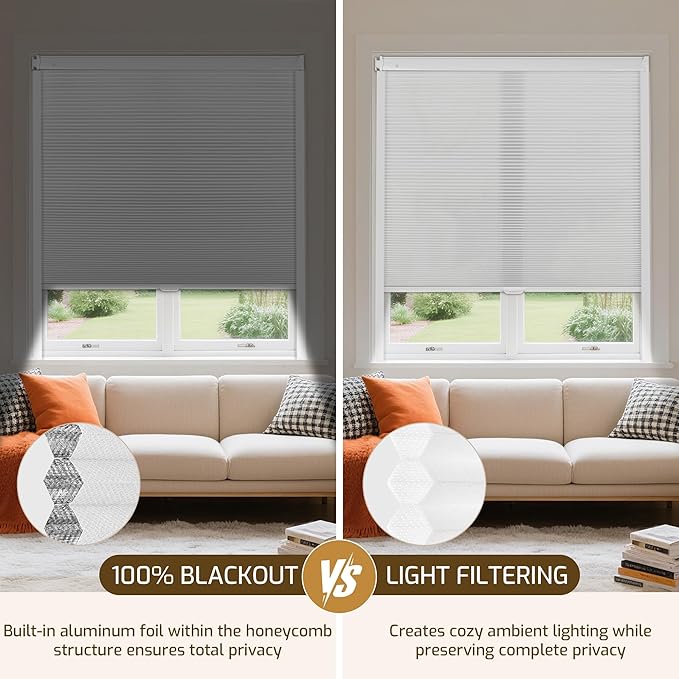 Grandekor No Drill Cordless Cellular Shades, Honeycomb Blinds - Image 7