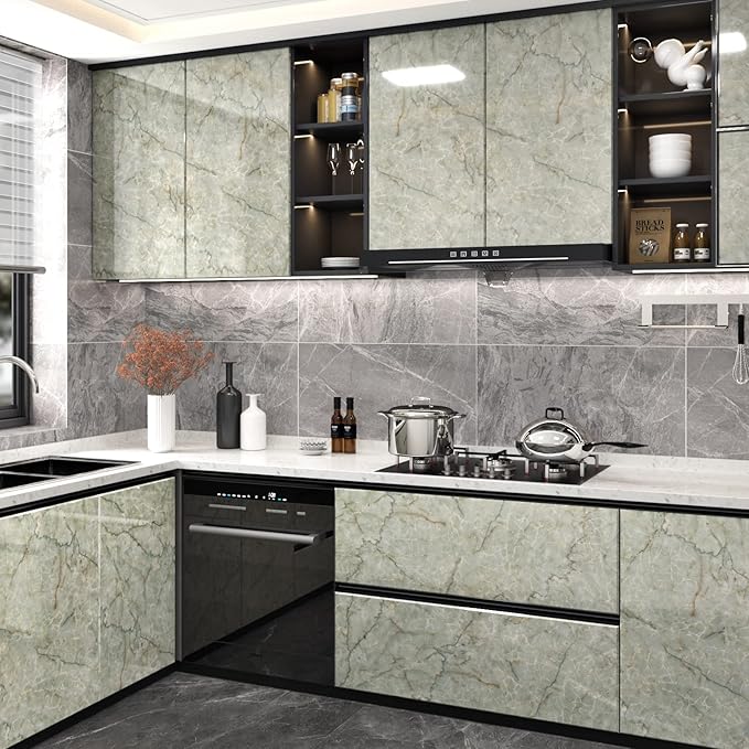 Vinyl 15.8" x 472" Green Marble Contact Paper - Image 5