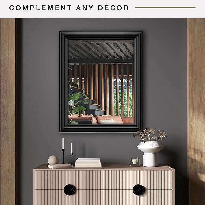 MCS 28x34 Large Wall Mirror, Brushed Black Frame & Beveled Detail Mirror - Image 2