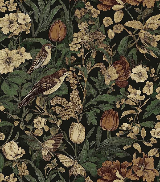 Erfoni 17.3" x 394" Bird Floral Peel and Stick Wallpaper Vintage Contact Paper by Erfoni