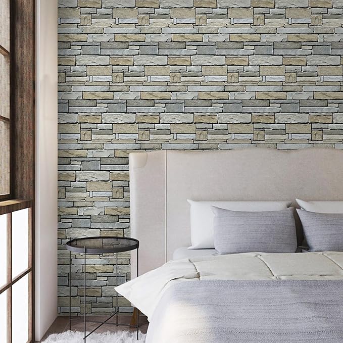 3D Peel and Stick Faux Stone Wall Panels 11.8" x 11.8" 10-Pack, Stone-Look Wall - Image 8