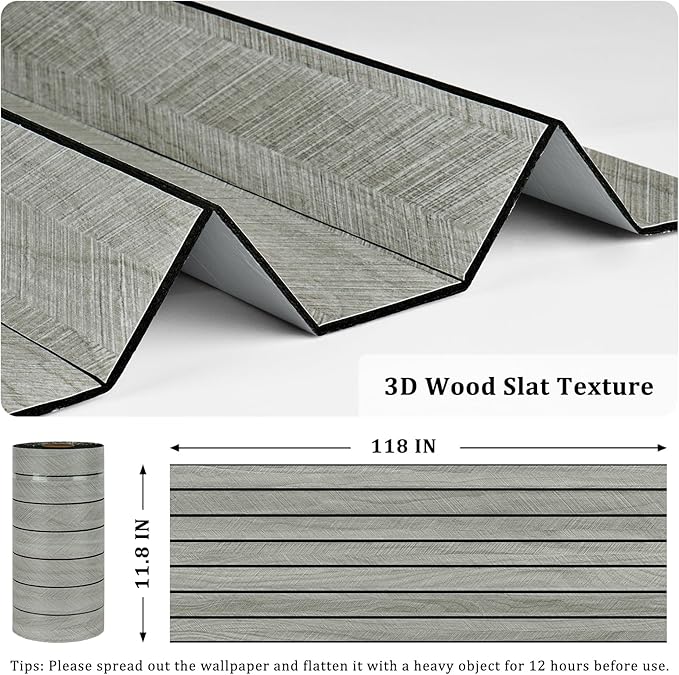 Grey Wood Wall Slat Panels Peel and Stick 3D Fluted Wood Panels - Image 6