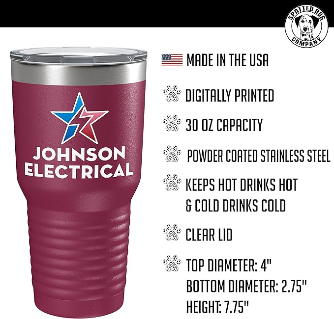 Personalized 30oz (17 Colors) Printed Insulated Stainless Steel Powder Coated Tumbler with Lid - Custom Bulk Promotional Items with your Logo - Bulk Company Small Business Party Favors (Maroon)