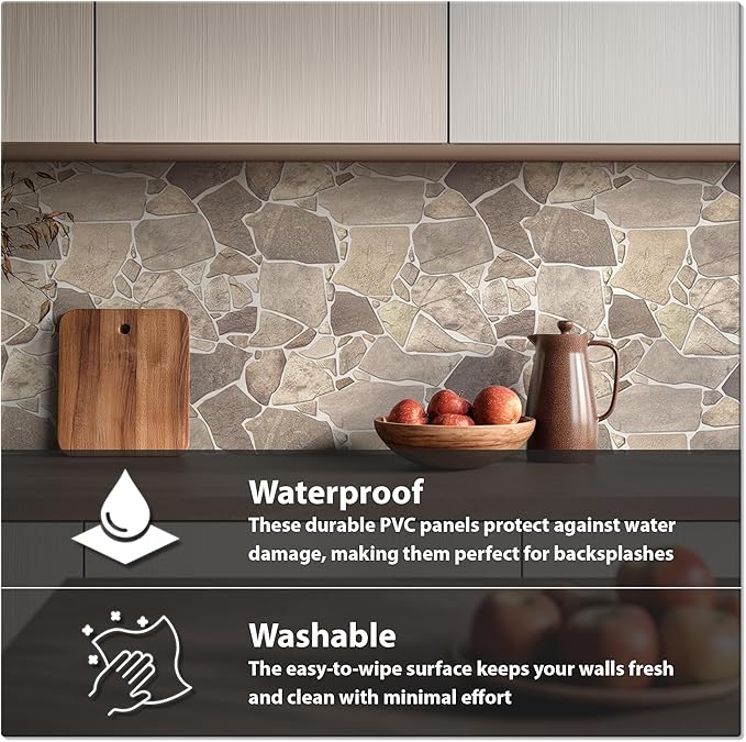 CONCORD WALLCOVERINGS ™ Retro-Art 3D Wall Panels, Wild Stone in Brown Beige Grey - Image 4
