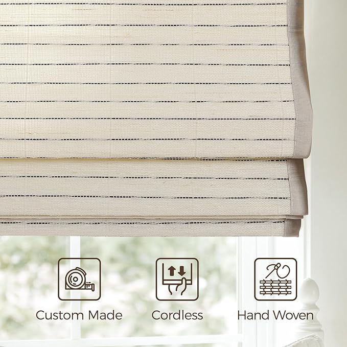 TWOPAGES Natural Woven No Drill Roman Shades, Custom Cordless Light Filtering - Image 5