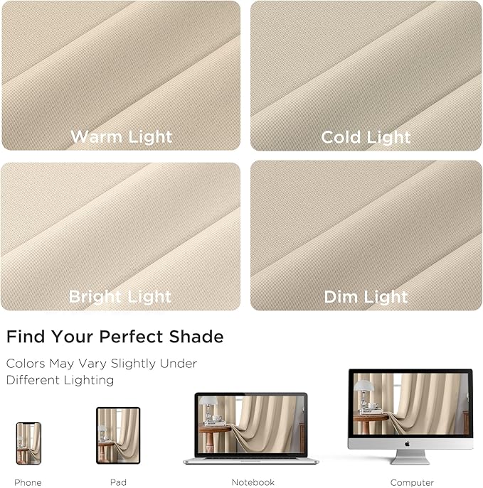 CUCRAF Light Beige Blackout Curtains 96 inch Length 2 Panels Set, Rod Pocket - Image 4