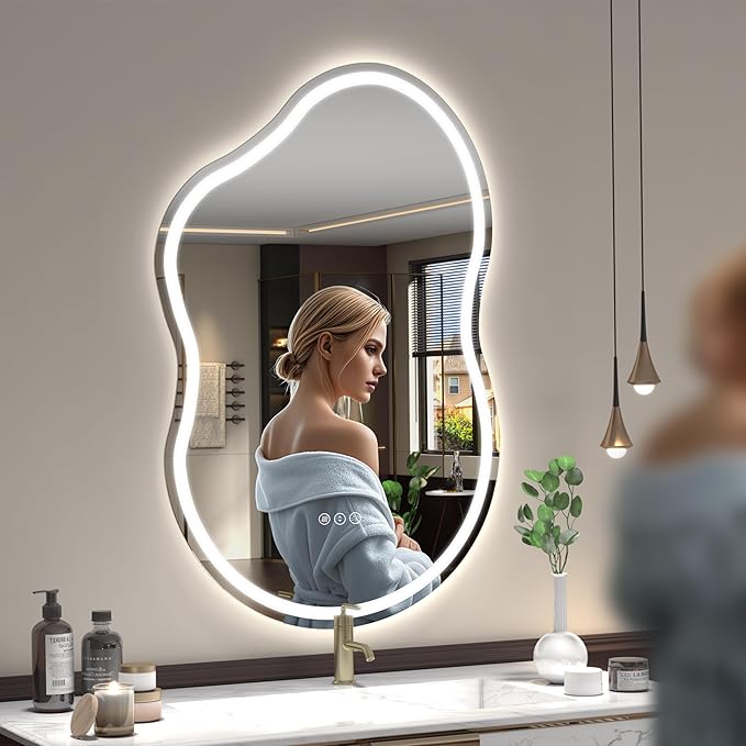 SMIROR Irregular Led Backlit Bathroom Mirror 48 x 26 inch, Asymmetrical Cloud - Image 2