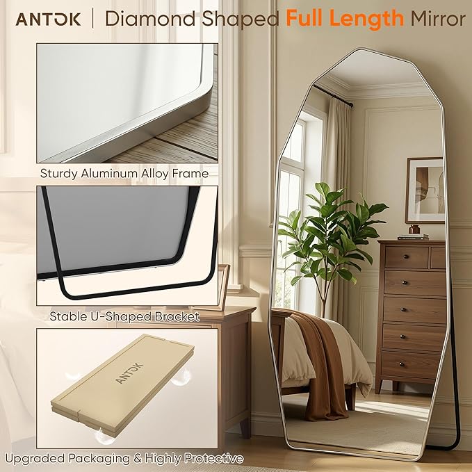 Antok Full Length Mirror, Free Standing Wall Mounted or Leaning Full Body Mirror - Image 6