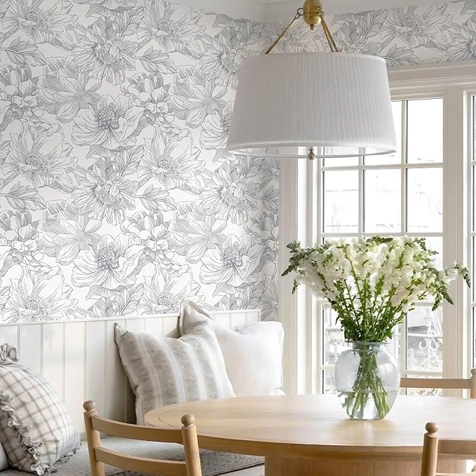 Ismoon Vintage Floral Wallpaper Peel and Stick Boho Beige and Gray Contact - Image 5