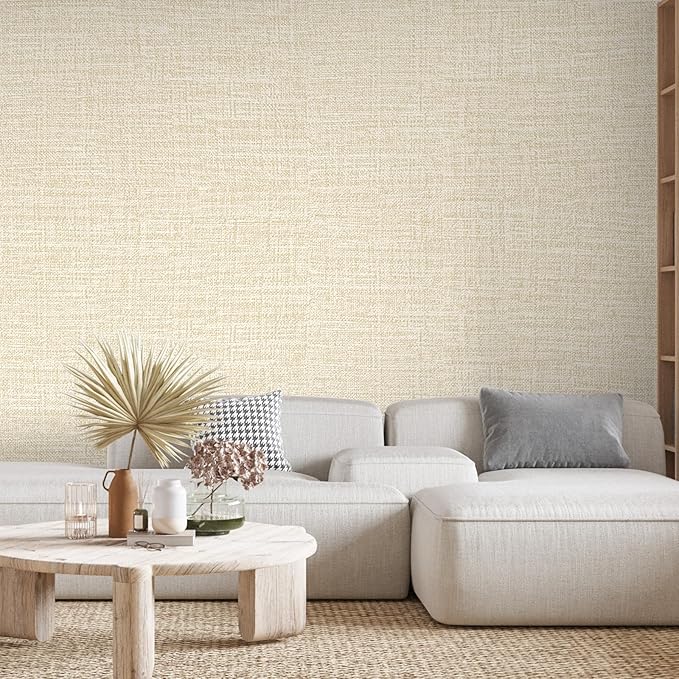 Beige Grasscloth Peel and Stick Wallpaper 17.3"x120" Faux Linen Textured - Image 6