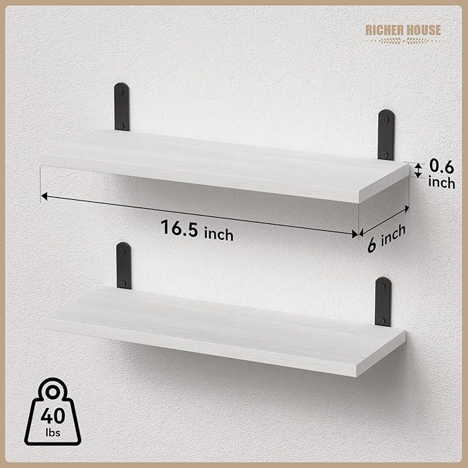 RICHER HOUSE Floating Wall Shelves, Rustic Wood Bathroom Shelves Set of 2 - Image 3