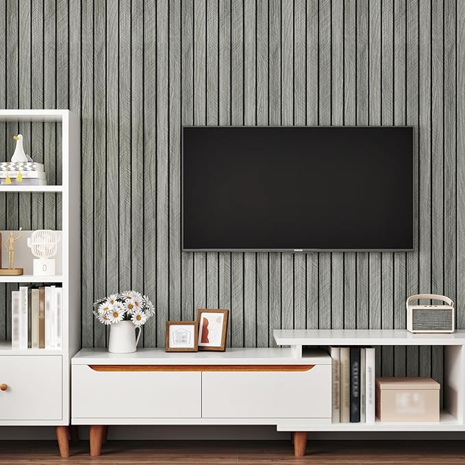 Grey Wood Wall Slat Panels Peel and Stick 3D Textured Fluted Wood Panels - Image 2