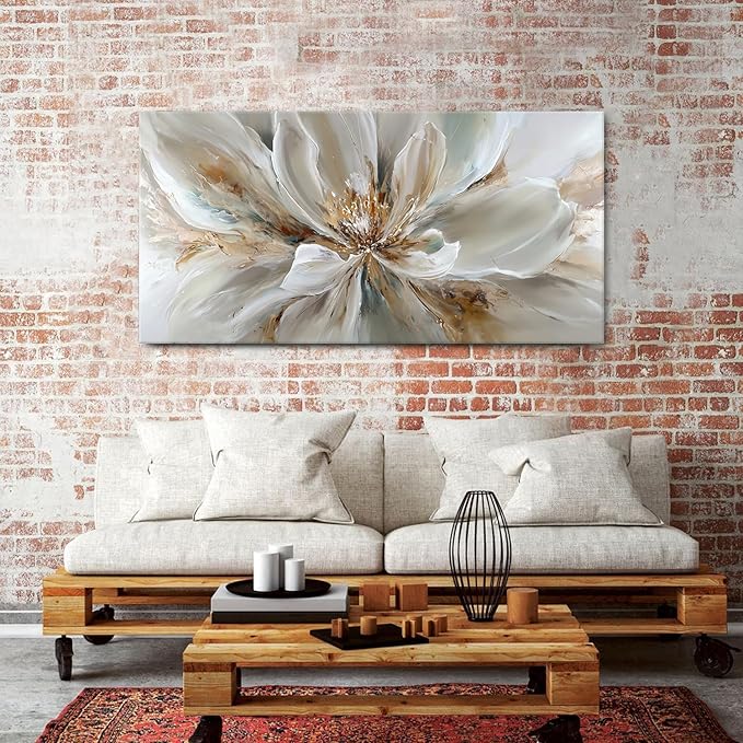 Flower Wall Art Vintage White Floral Canvas Pictures Abstract Blooming Flower - Image 2