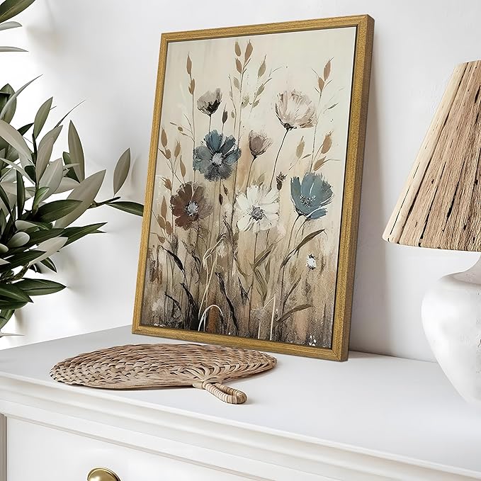 Yaneiro Wood Framed Vintage Wildflower Wall Art, Boho Canvas Wall Decor - Image 4