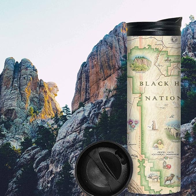 Xplorer Maps Black Hills National Forest Map 16 Oz Travel Drinkware with Spill-Resistant Lid - Stainless Steel Vacuum Insulated Coffee Tumbler