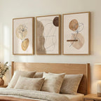 Framed Neutral Abstract Boho Wall Art Bedroom, 3 Piece Brown Black Botanical - Image 2