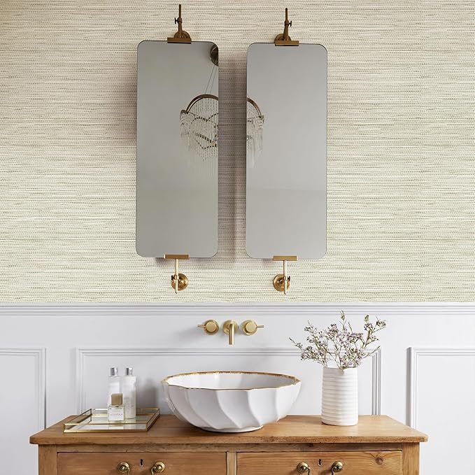JiffDiff Grasscloth Wallpaper Peel and Stick, 17.3"x472" Cream Grassweave Stick - Image 3
