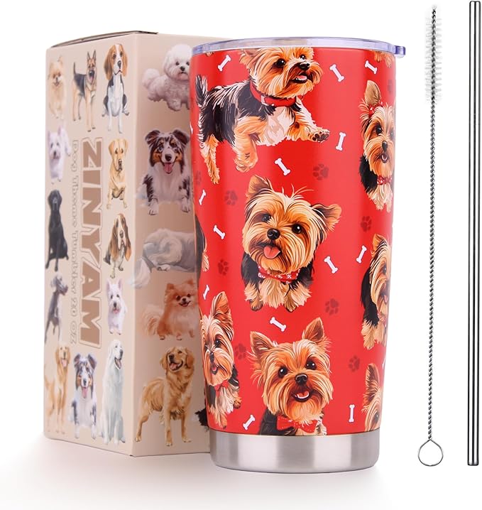 Yorkie Gifts Tumbler 20oz - Stainless Steel Insulated Cup with Lid & Straw, Dog Lover Gift for Women Men
