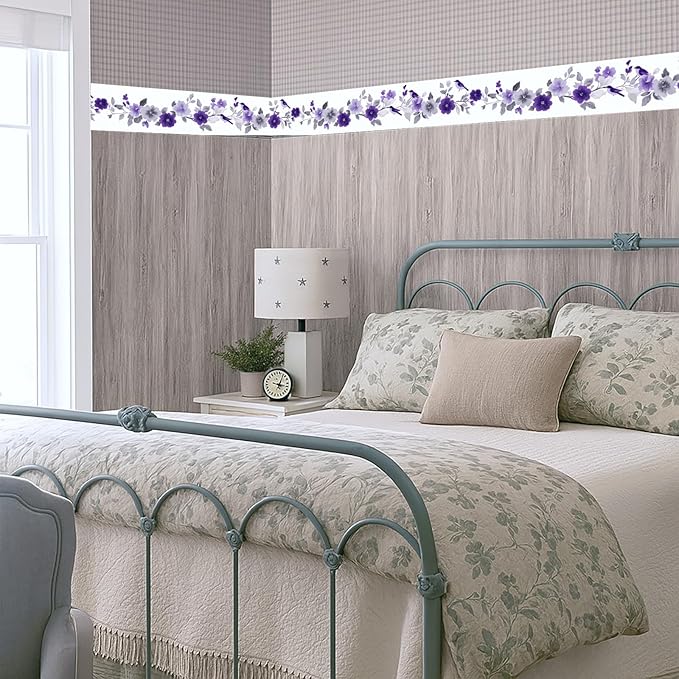 Purple Floral Wallpaper Border 196x4 Inch Peel and Stick Wall Border Self - Image 7