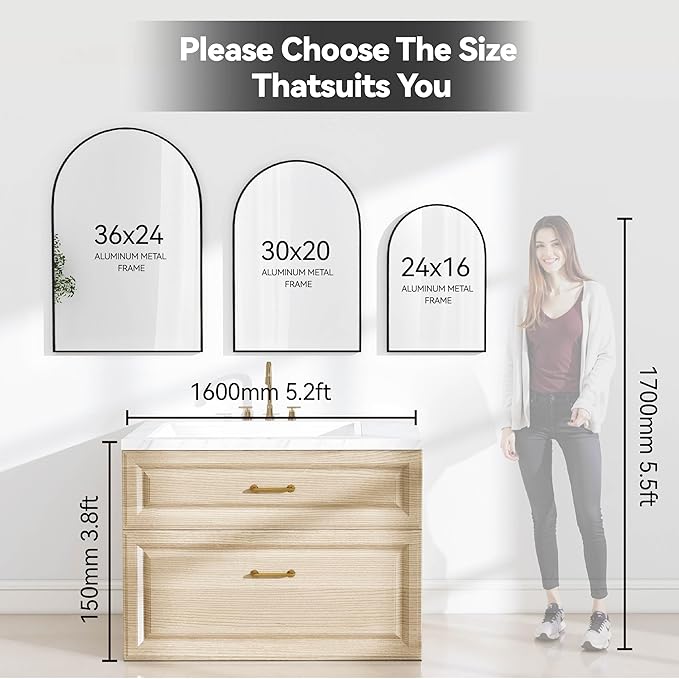 SCWF-GZ 30x20 Arch Mirror Rectangle Wall Mounted Hanging or Against Wall - Image 5