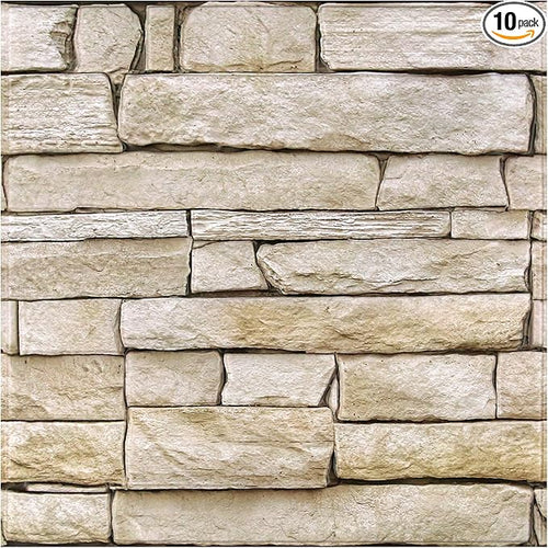 3D Peel and Stick Faux Stone Wall Panels 11.8" x 11.8" 10-Pack, Stone-Look Wall by SMOOSTIKCDECOR
