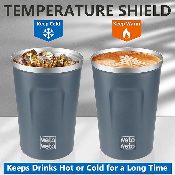 WETOWETO 12oz Reusable Coffee Cup, Coffee Travel Mug with Lid, Spill Proof Thermal Mug, Double-Walled Insulated Cup, Stainless Steel Portable Cup for Hot and Cold Drinks(Blue)