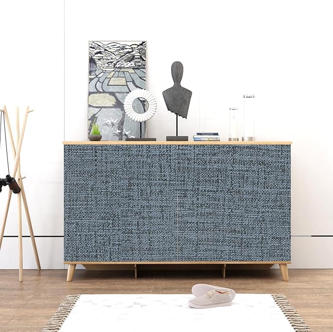 Amiya Grasscloth Wallpaper Blue Peel and Stick Faux Fabric Linen Contact Paper - Image 6