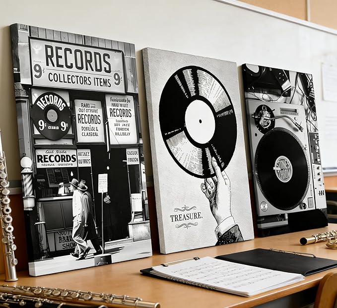 Vintage Music Canvas Wall Art Fashion Black And White Photography Preppy Vinyl - Image 5