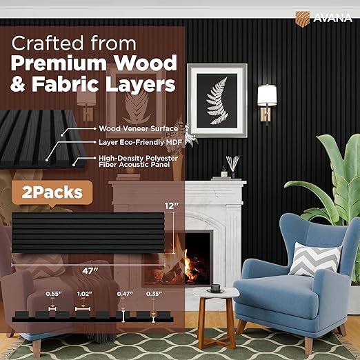 Avana Modern Acoustic Wood Wall Panels – 47.2 X 12.6 Inch Black Oak Acoustic 2 - Image 4