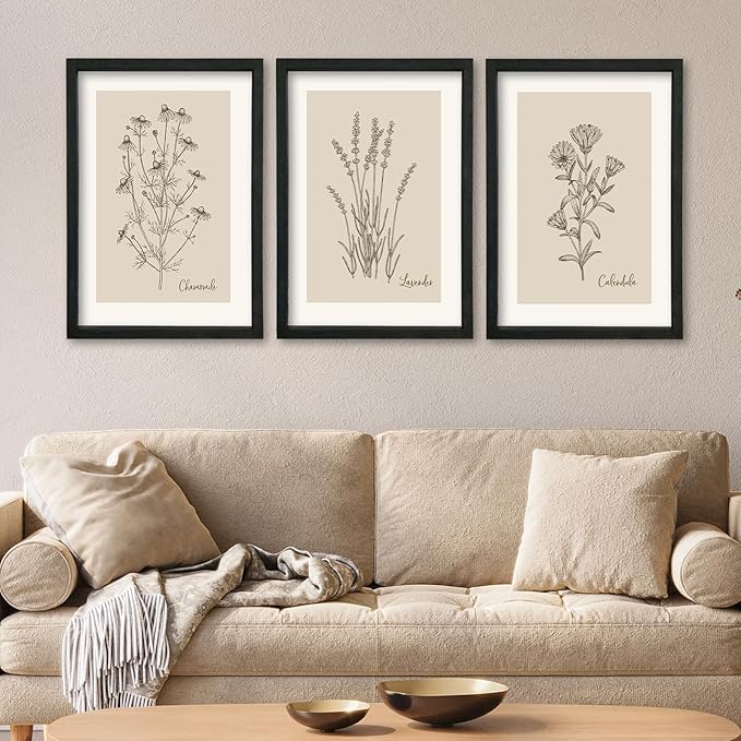 YWJKWLGS Vintage Botanical Wall Art 16x24 Inch Set Of 3 Wooded Framed - Image 3