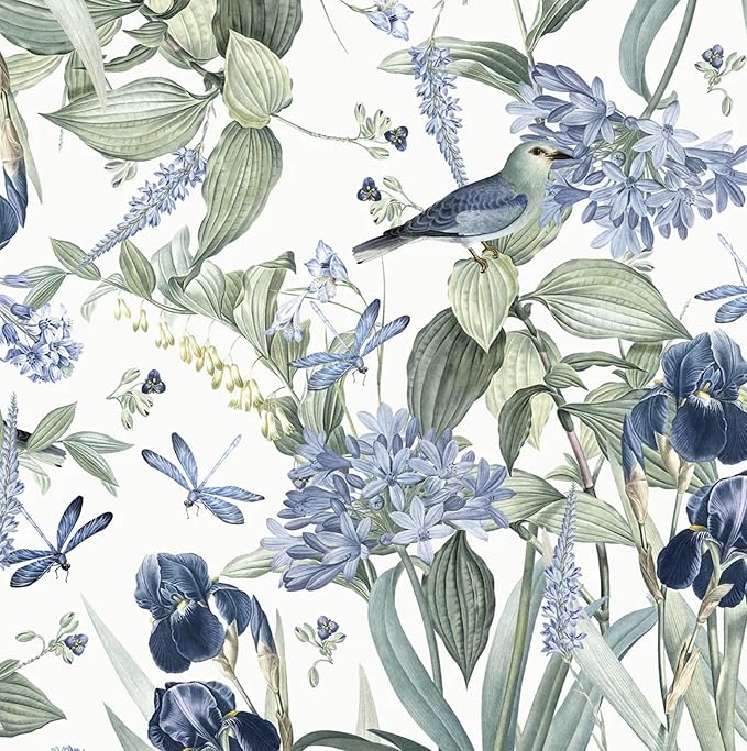 Floral Wallpaper Peel and Stick Blue Flower Contact Paper 16.9inch x118.1inch by lenify