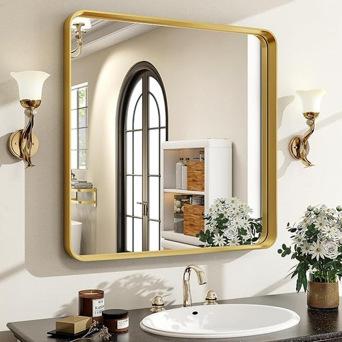 30"x 30" Gold Bathroom Mirror by EASLY