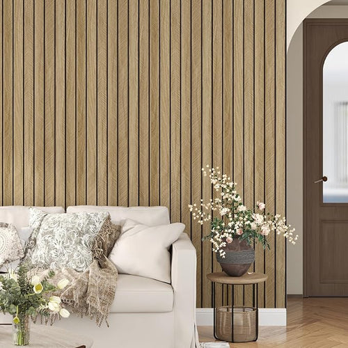 197"x23.6" Brown Wood Slat Wall Panels Self Adhesive Acoustic Slat Wall - Image 2