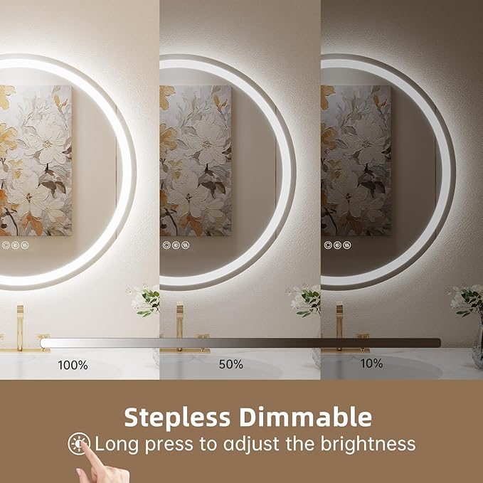 LOVESPEJO 30" Round LED Mirror for Bathroom, Circle LED Bathroom Vanity Mirror - Image 4