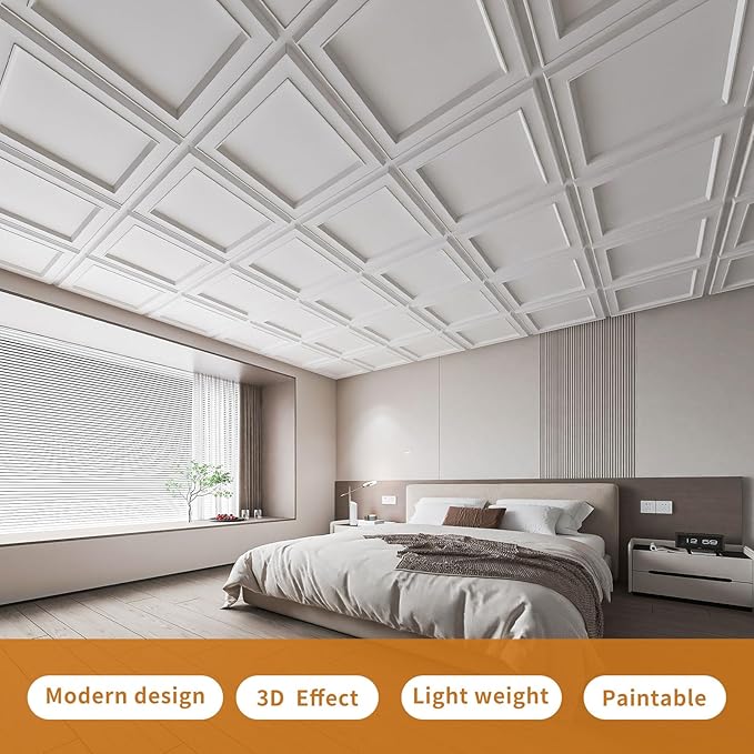 WOWSTAR 12-Pack 24"x24" Drop Ceiling Tiles, Waterproof Glue up Ceiling Panels - Image 3