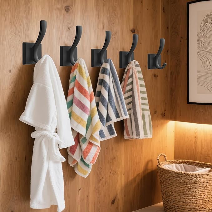 TOFIIGREM Black Coat Hooks for Wall Hanging, Bath Robe Hook Heavy Duty Thick - Image 3