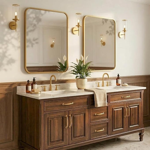 2-Pack 24x30 Inch Matte Gold Bathroom Vanity Mirrors | Flush Mount Deep Set - Image 2