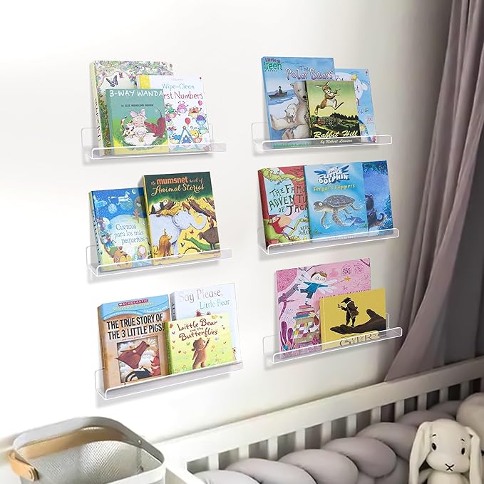 upsimples 10 Pack Clear Acrylic Shelves, 1.7" x12" Clear Wall Shelves - Image 7