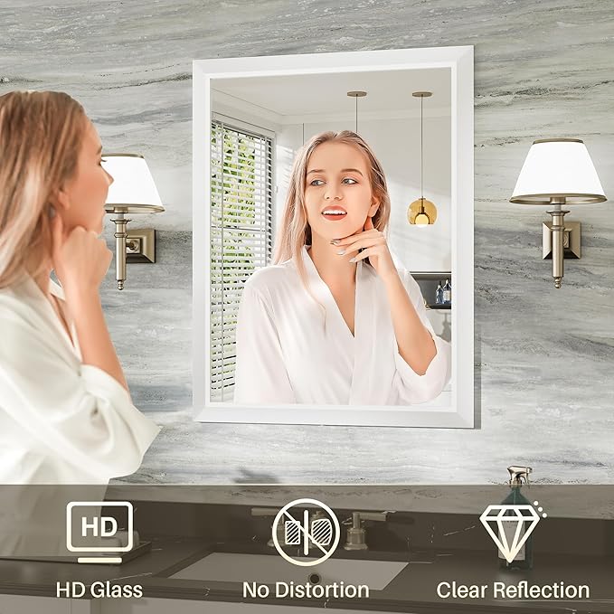 22x30 Inch White Bathroom Mirror - Image 5