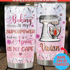 WAZONE Personalized Baking Tumbler With Lid 20oz 30oz Custom Name Jewelry Style Vacuum Insulated Cup Novelty Travel Mug Pastry Chef Cooking Themed Gifts For Cute Baker Women Who Love To Bake