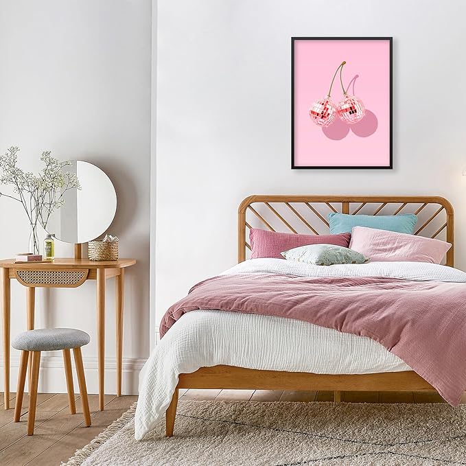 Funky Pink Cherry Poster Retro Disco Ball Canvas Wall Art 08x10 inch Black - Image 7